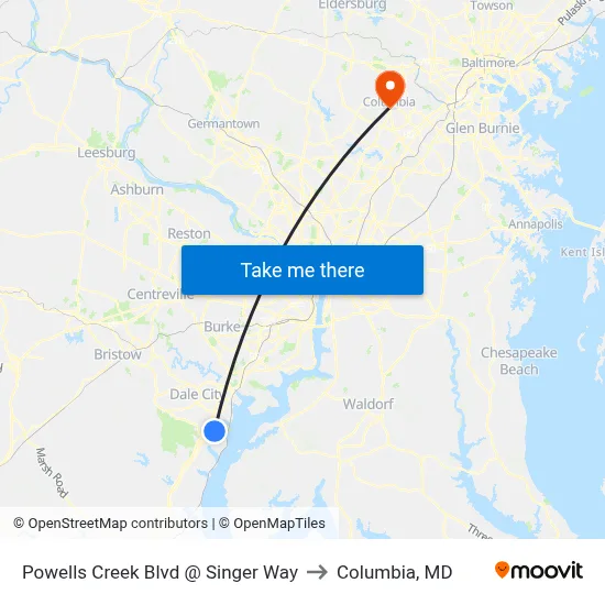 Powells Creek Blvd @ Singer Way to Columbia, MD map