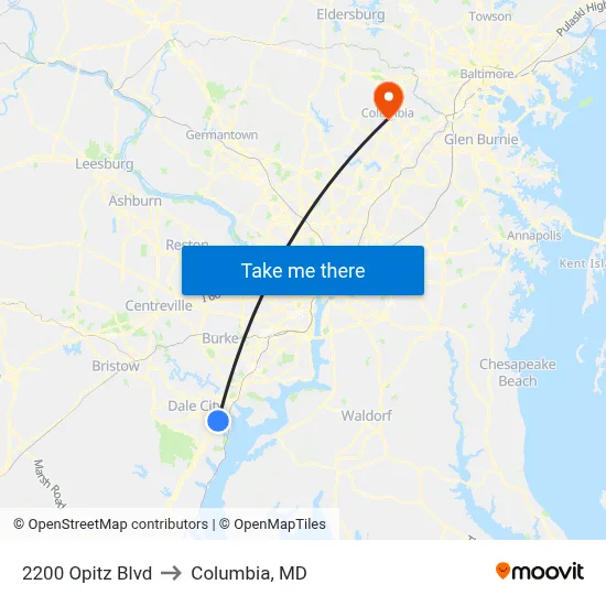 2200 Opitz Blvd to Columbia, MD map