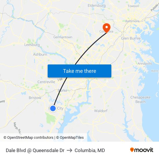 Dale Blvd @ Queensdale Dr to Columbia, MD map