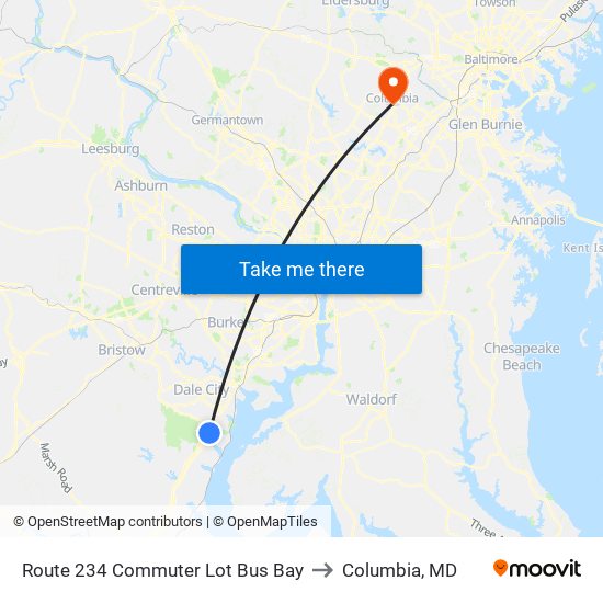 Route 234 Commuter Lot Bus Bay to Columbia, MD map