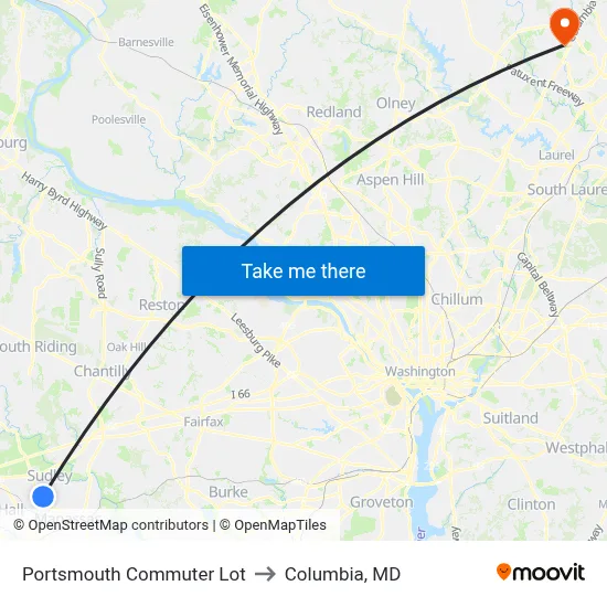 Portsmouth Commuter Lot to Columbia, MD map