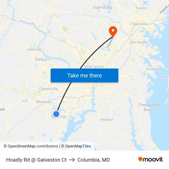 Hoadly Rd @ Galveston Ct to Columbia, MD map