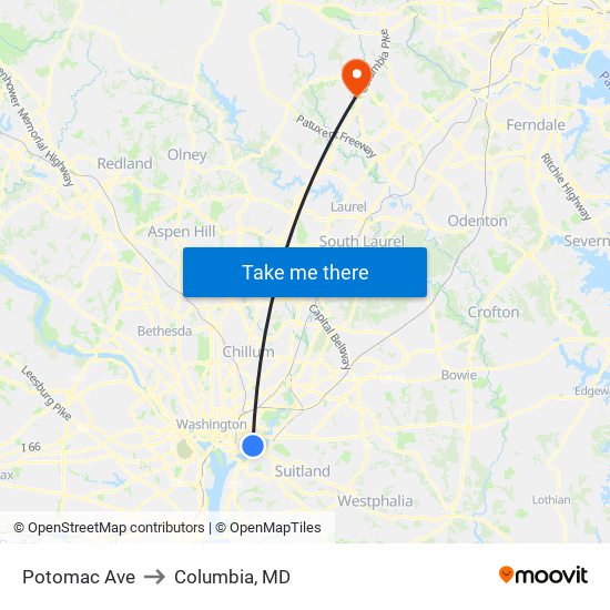 Potomac Ave to Columbia, MD map