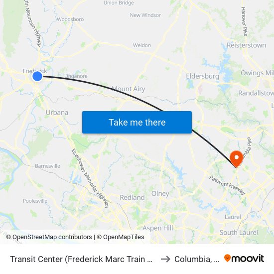 Transit Center (Frederick Marc Train Station) to Columbia, MD map