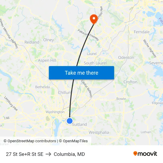 27 St Se+R St SE to Columbia, MD map