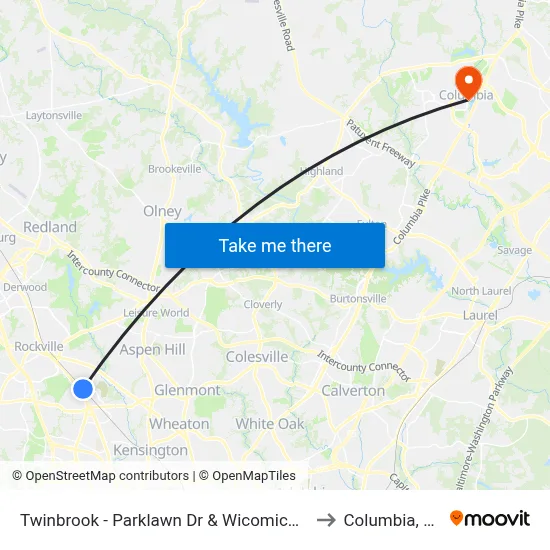 Twinbrook - Parklawn Dr & Wicomico Ave to Columbia, MD map