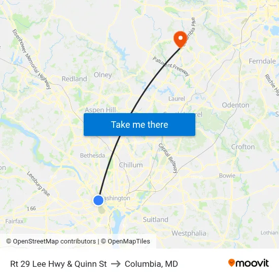 Rt 29 Lee Hwy & Quinn St to Columbia, MD map