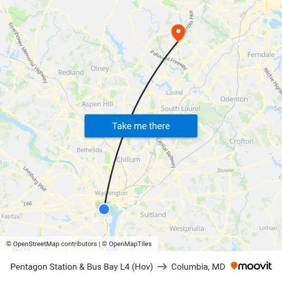 Pentagon Station & Bus Bay L4 (Hov) to Columbia, MD map