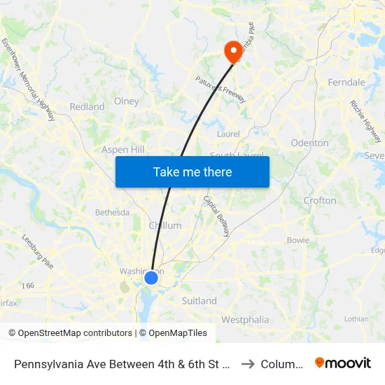 Pennsylvania Ave Between 4th & 6th St Nw (Canadian Embassy) to Columbia, MD map