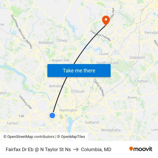 Fairfax Dr Eb @ N Taylor St Ns to Columbia, MD map