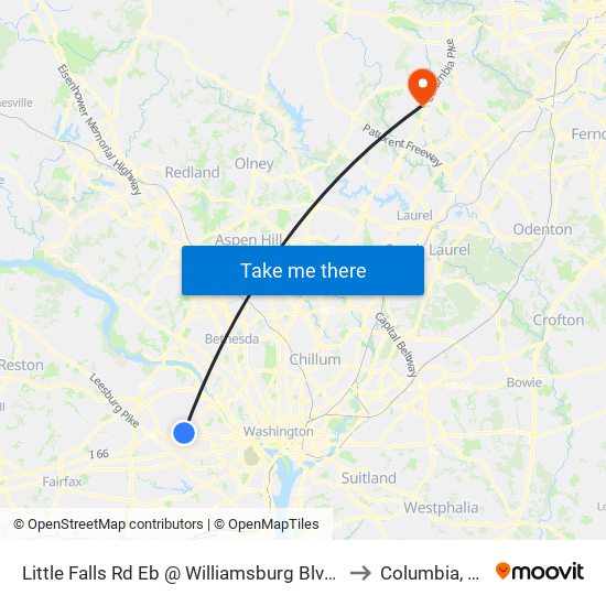 Little Falls Rd Eb @ Williamsburg Blvd MB to Columbia, MD map