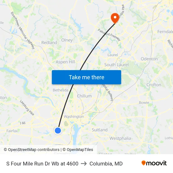 S Four Mile Run Dr Wb at 4600 to Columbia, MD map