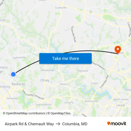 Airpark Rd & Chemault Way to Columbia, MD map