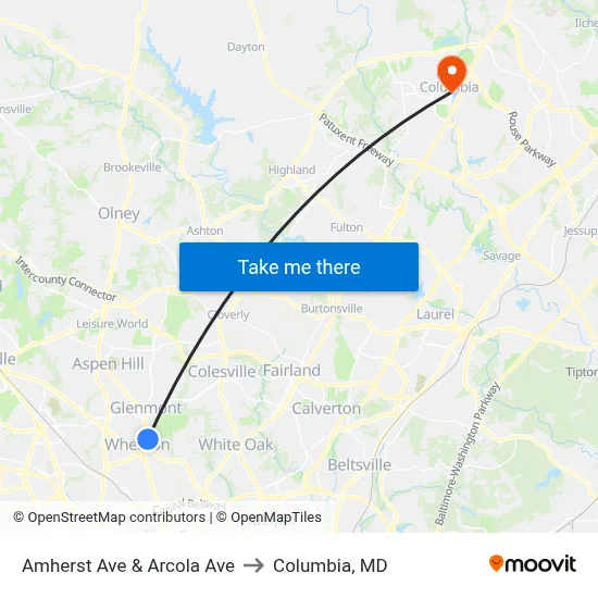 Amherst Ave & Arcola Ave to Columbia, MD map