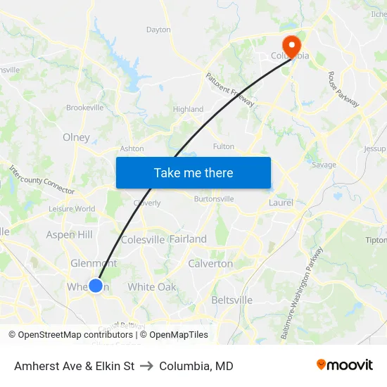 Amherst Ave & Elkin St to Columbia, MD map