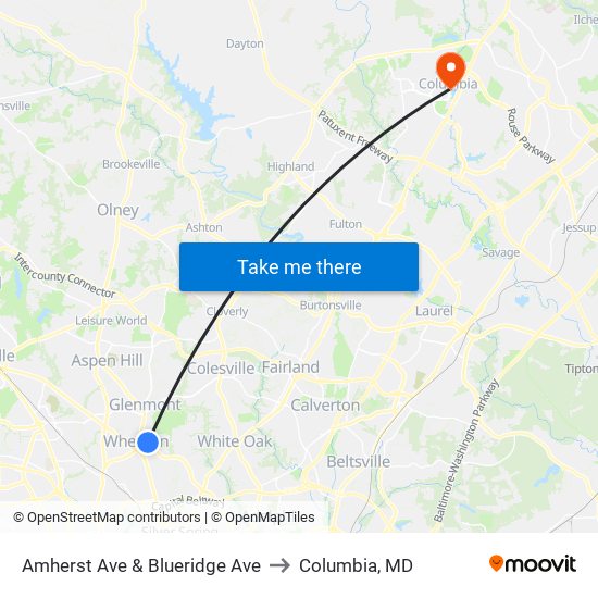 Amherst Ave & Blueridge Ave to Columbia, MD map