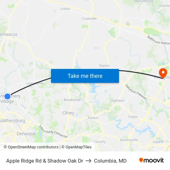 Apple Ridge Rd & Shadow Oak Dr to Columbia, MD map