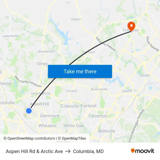 Aspen Hill Rd & Arctic Ave to Columbia, MD map