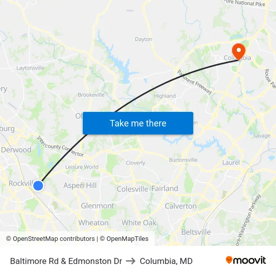 Baltimore Rd & Edmonston Dr to Columbia, MD map