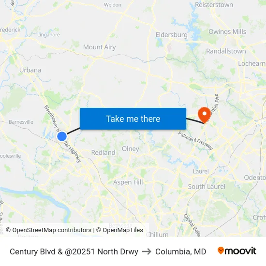 Century Blvd & @20251 North Drwy to Columbia, MD map