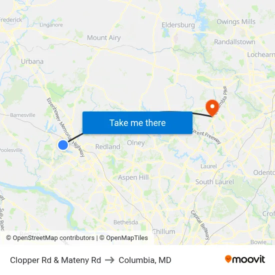 Clopper Rd & Mateny Rd to Columbia, MD map