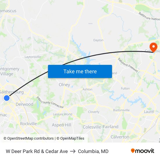 W Deer Park Rd & Cedar Ave to Columbia, MD map