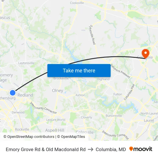 Emory Grove Rd & Old Macdonald Rd to Columbia, MD map