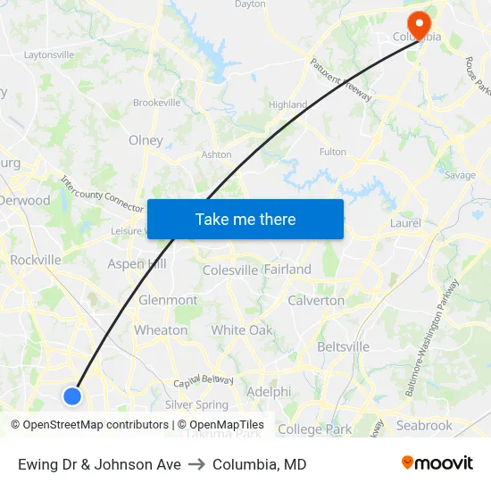 Ewing Dr & Johnson Ave to Columbia, MD map