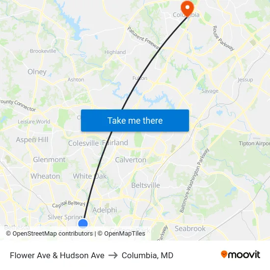 Flower Ave & Hudson Ave to Columbia, MD map