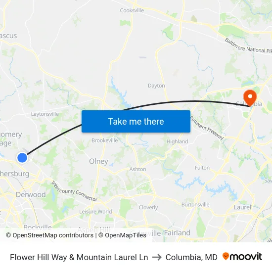 Flower Hill Way & Mountain Laurel Ln to Columbia, MD map