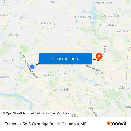 Frederick Rd & Oxbridge Dr to Columbia, MD map