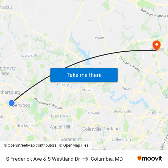 S Frederick Ave & S Westland Dr to Columbia, MD map