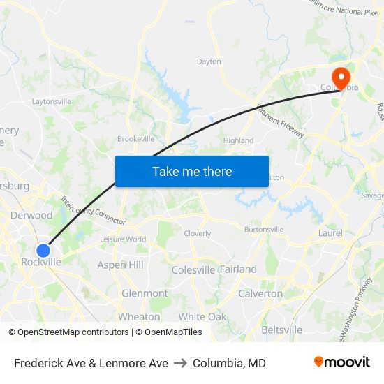 Frederick Ave & Lenmore Ave to Columbia, MD map
