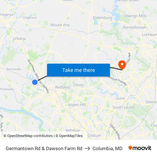 Germantown Rd & Dawson Farm Rd to Columbia, MD map