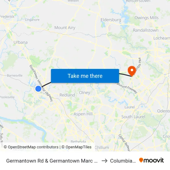 Germantown Rd & Germantown Marc Park & Ride to Columbia, MD map