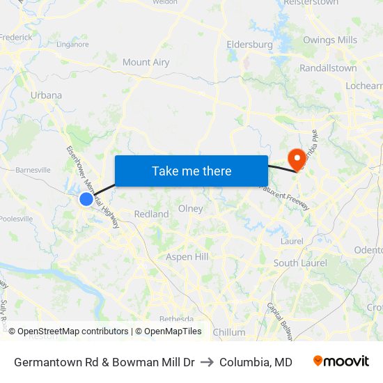 Germantown Rd & Bowman Mill Dr to Columbia, MD map