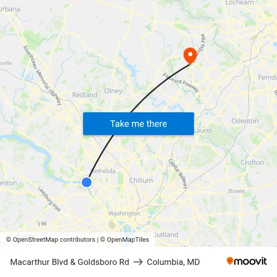 Macarthur Blvd & Goldsboro Rd to Columbia, MD map