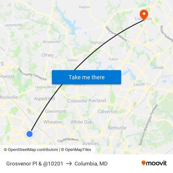 Grosvenor Pl & @10201 to Columbia, MD map