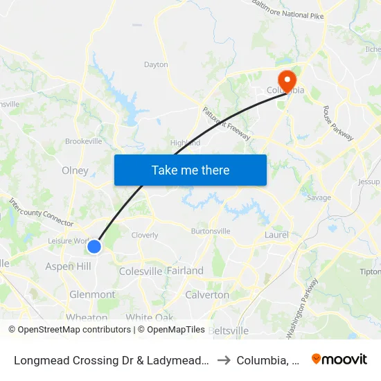Longmead Crossing Dr & Ladymeade Dr to Columbia, MD map
