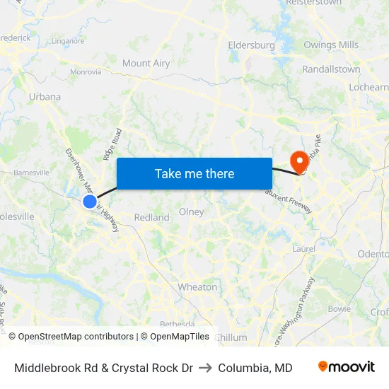 Middlebrook Rd & Crystal Rock Dr to Columbia, MD map