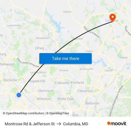 Montrose Rd & Jefferson St to Columbia, MD map