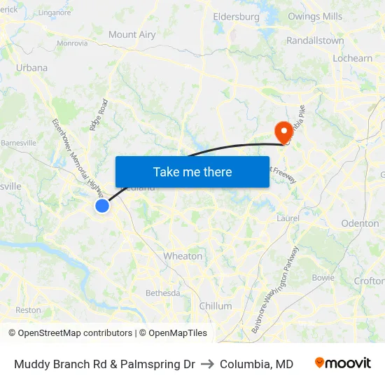 Muddy Branch Rd & Palmspring Dr to Columbia, MD map