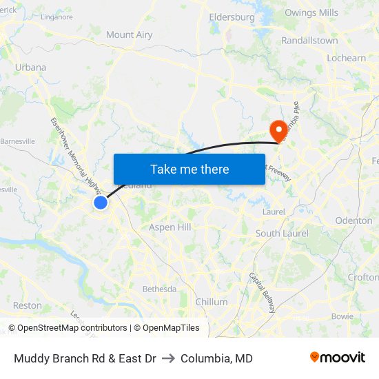 Muddy Branch Rd & East Dr to Columbia, MD map