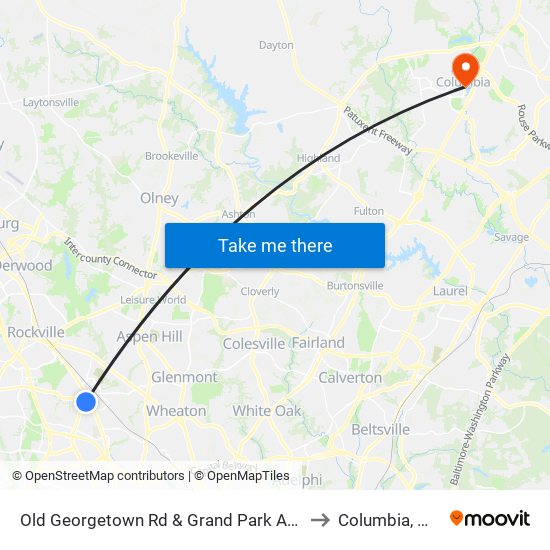 Old Georgetown Rd & Grand Park Ave to Columbia, MD map