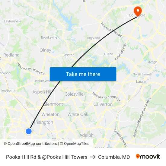 Pooks Hill Rd & @Pooks Hill Towers to Columbia, MD map