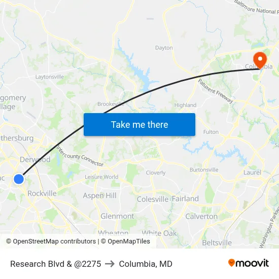 Research Blvd & @2275 to Columbia, MD map