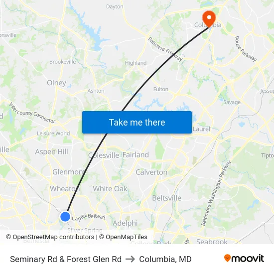 Seminary Rd & Forest Glen Rd to Columbia, MD map
