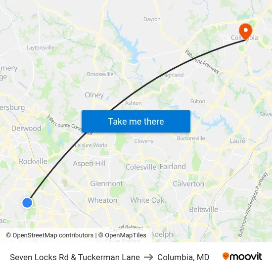 Seven Locks Rd & Tuckerman Lane to Columbia, MD map