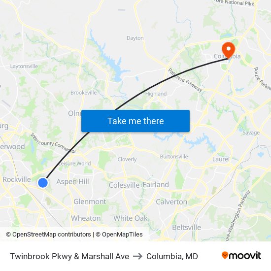 Twinbrook Pkwy & Marshall Ave to Columbia, MD map