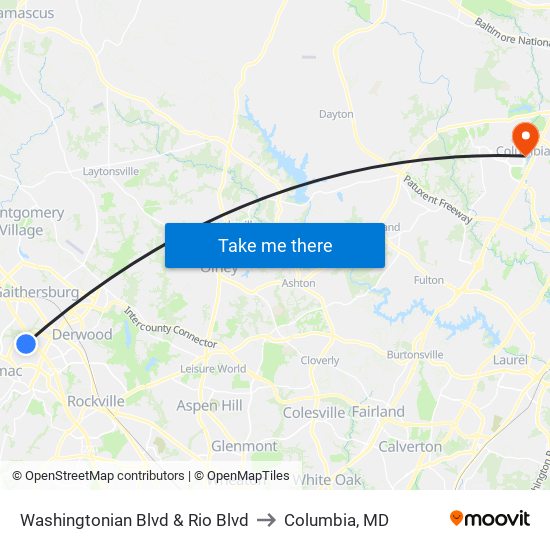 Washingtonian Blvd & Rio Blvd to Columbia, MD map